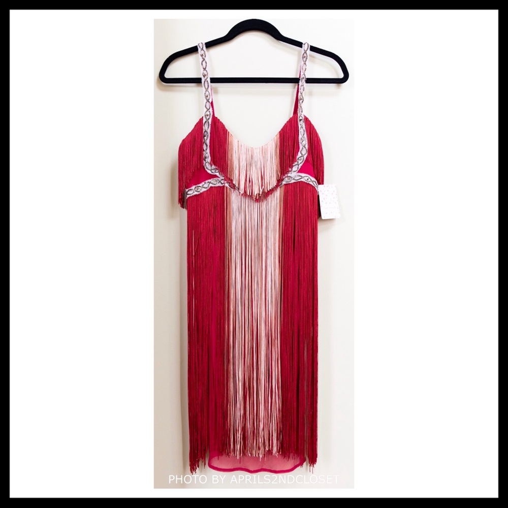 FREE PEOPLE RED FRINGE PARTY COCKTAIL DRESS - Picture 7 of 8